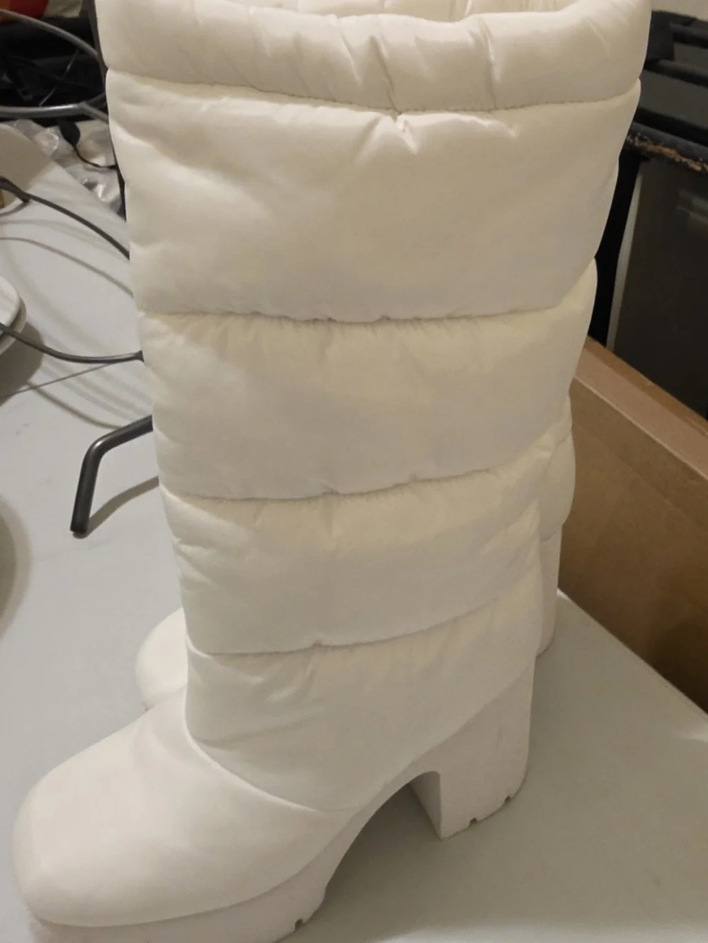 White Women's Puffer Knee-High Boots